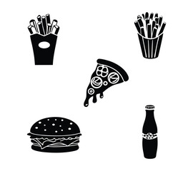 Minimalist Black and White Fast Food Icons Set
