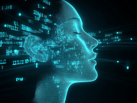 Digital Human Head  Binary Code  Futuristic Technology   Concept  Data Stream  Network  Cy