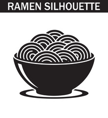 Silhouette of various noodle bowl icons featuring different shapes, designed for food, restaurant, and Asian cuisine-related designs.