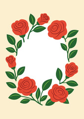 card template with red roses frame in vintage design, isolated vector illustration, design for greeting cards, invitation, poster,banner,prints