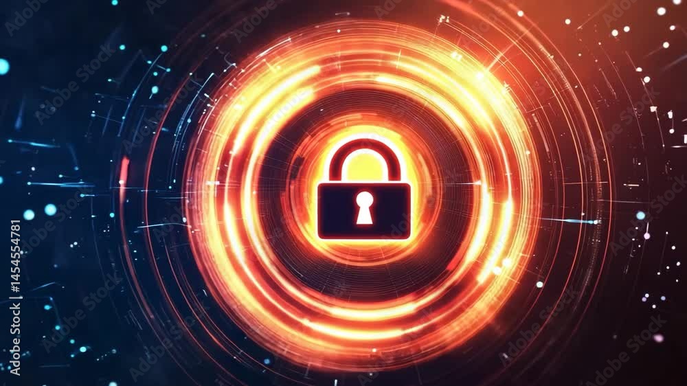 Poster digital lock symbol with abstract colorful background representing cybersecurity and data protection