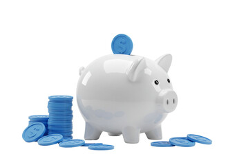 Saving Money Piggy Bank with Coins on Transparent Background