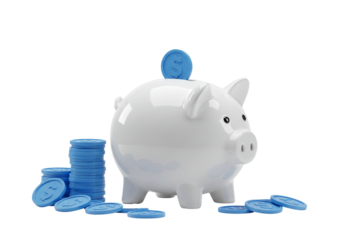 Saving Money Piggy Bank with Coins on Transparent Background