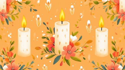 Candles and Flowers Floral Arrangement Illustration with Warm Color Palette