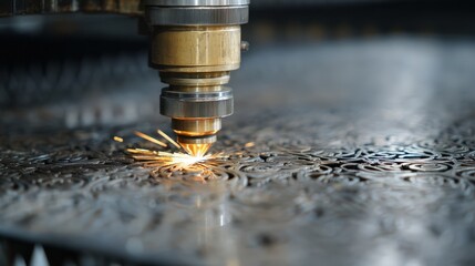 Precision Laser Cutting Machine Engraving Metal Sheet Intricate Design Closeup
