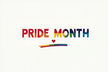 Pride Month Celebration Rainbow Text and Heart