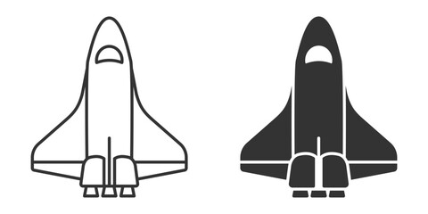 Vector illustration of space shuttle icon in two styles.