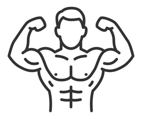 Vector icon of bodybuilder flexing muscular arms.