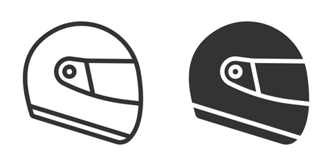 Vector icon of closed racing helmet in simple black style.