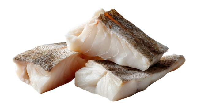 Fresh Atlantic Cod: A delectable close-up captures pristine chunks of fresh Atlantic cod, showcasing its tender, flaky texture, ready to be savored.