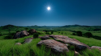 Serene African Savanna Sunset Majestic Landscape.
