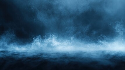 Obraz premium Dark blue smoky background with ground fog.