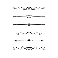 Title: Dividers doodle set. Wedding decorative elements. Hand drawn vector illustration isolated on white background. Text dividers doodle set. Wedding decorative elements.

