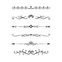 Obraz premium Title: Dividers doodle set. Wedding decorative elements. Hand drawn vector illustration isolated on white background. Text dividers doodle set. Wedding decorative elements.