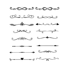 Obraz premium Title: Dividers doodle set. Wedding decorative elements. Hand drawn vector illustration isolated on white background. Text dividers doodle set. Wedding decorative elements.