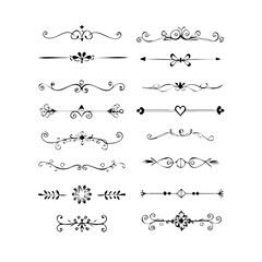 Title: Dividers doodle set. Wedding decorative elements. Hand drawn vector illustration isolated on white background. Text dividers doodle set. Wedding decorative elements.

