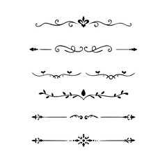 Obraz premium Title: Dividers doodle set. Wedding decorative elements. Hand drawn vector illustration isolated on white background. Text dividers doodle set. Wedding decorative elements.