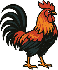 Rooster colorful Vector Illustration | Bold Farm Animal Clipart Design