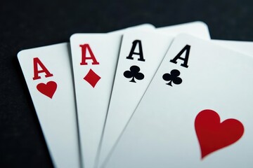 Fototapeta premium Close-up of four aces, different suits, fanned out , cards, detail