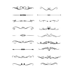 Fototapeta premium Dividers doodle set. Wedding decorative elements. Hand drawn vector illustration isolated on white background. Text dividers doodle set. Wedding decorative elements. 