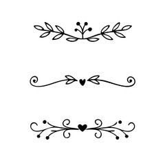 Dividers doodle set. Wedding decorative elements. Hand drawn vector illustration isolated on white background. Text dividers doodle set. Wedding decorative elements. 