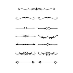 Dividers doodle set. Wedding decorative elements. Hand drawn vector illustration isolated on white background. Text dividers doodle set. Wedding decorative elements. 