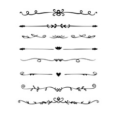 Dividers doodle set. Wedding decorative elements. Hand drawn vector illustration isolated on white background. Text dividers doodle set. Wedding decorative elements. 