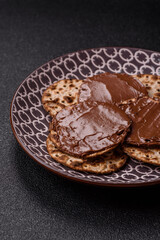 Matzah with chocolate paste for the Jewish holiday of passover