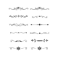 Dividers doodle set. Wedding decorative elements. Hand drawn vector illustration isolated on white background. Text dividers doodle set. Wedding decorative elements. 