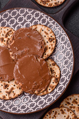 Matzah with chocolate paste for the Jewish holiday of passover