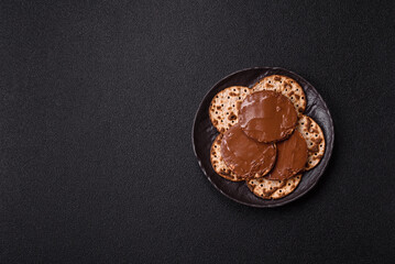 Matzah with chocolate paste for the Jewish holiday of passover