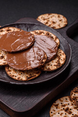 Matzah with chocolate paste for the Jewish holiday of passover