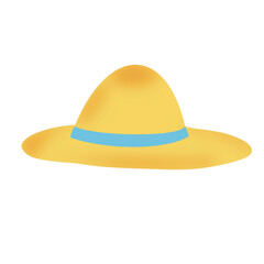 Cartoon Straw Hat Illustration: Wide-Brimmed Summer Hat with Blue Band