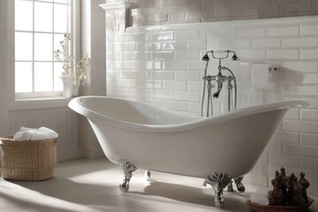 Clawfoot bathtub in bathroom on white background on transparent background