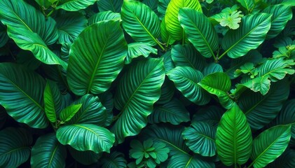 Fototapeta premium Dense jungle foliage, tropical leaves, endless repeat, wild, rainforest, artwork