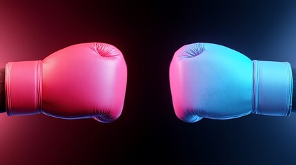 Red And Blue Boxing Gloves Facing Each Other Under Neon Lights