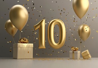 Gold Balloons and Decorations for Tenth Anniversary Celebration