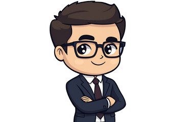 Adorable Cartoon Businessman Standing Calmly Composed Style