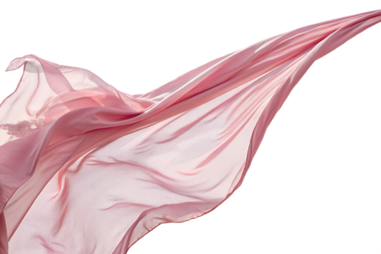 Light pink silk fabric fluttering in the wind isolated on the transparent background