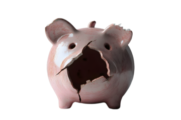 Financial crisis, broken piggy bank depicting bankruptcy, loss of investment and the economic stress. Generative AI