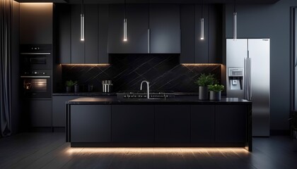 modern black kitchen interior