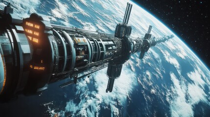 Obraz premium Spacecraft in orbit around earth
