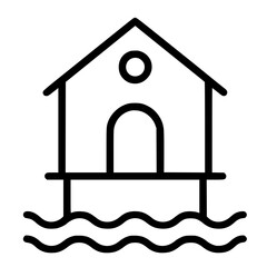 Boathouse Icon Over Water with Dock