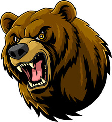 Angry Grizzly Bear Mascot Head Roaring