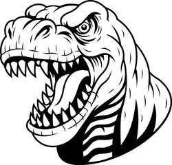 Black And White Roaring T-Rex Dinosaur Mascot Head with Sharp Teeth © HitToon.com