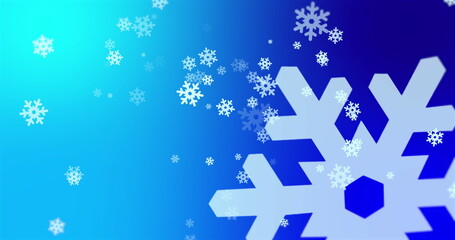 Digital image of snowflakes falling icon against spot of light on blue background