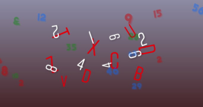 Image of numbers and letters falling over grey background