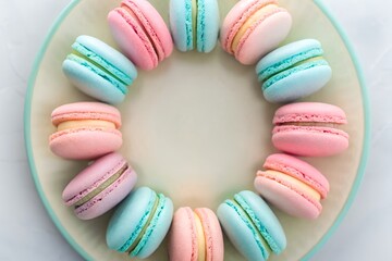 Fototapeta premium Colorful Macarons Arranged in a Circle on Plate