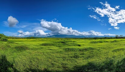 Obraz premium Expansive grassy plain under a vibrant sky (1)