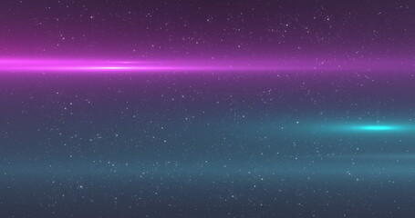 Naklejka premium Image of glowing purple and blue light over twinkling stars on black background